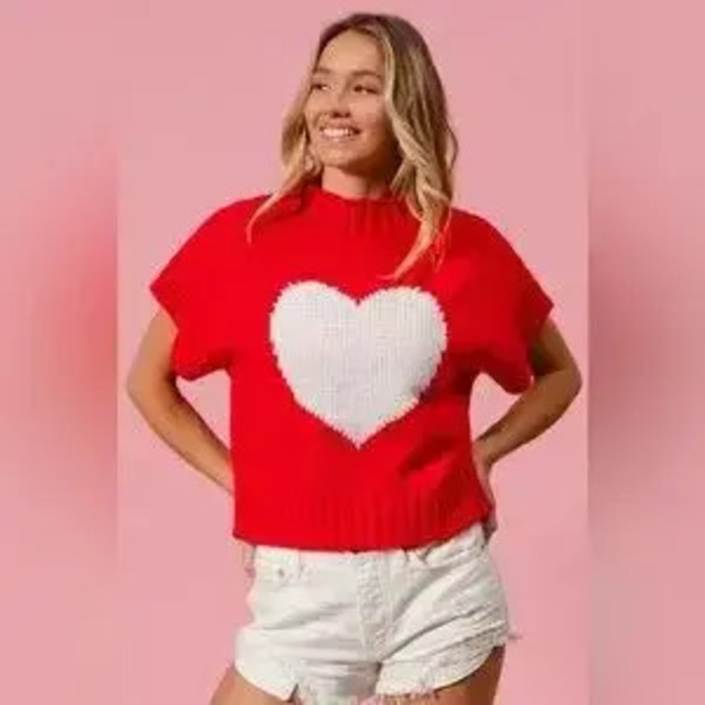 BiBi Rib Banded Heart Pattern Valentines Sweater - Picture 6 of 9